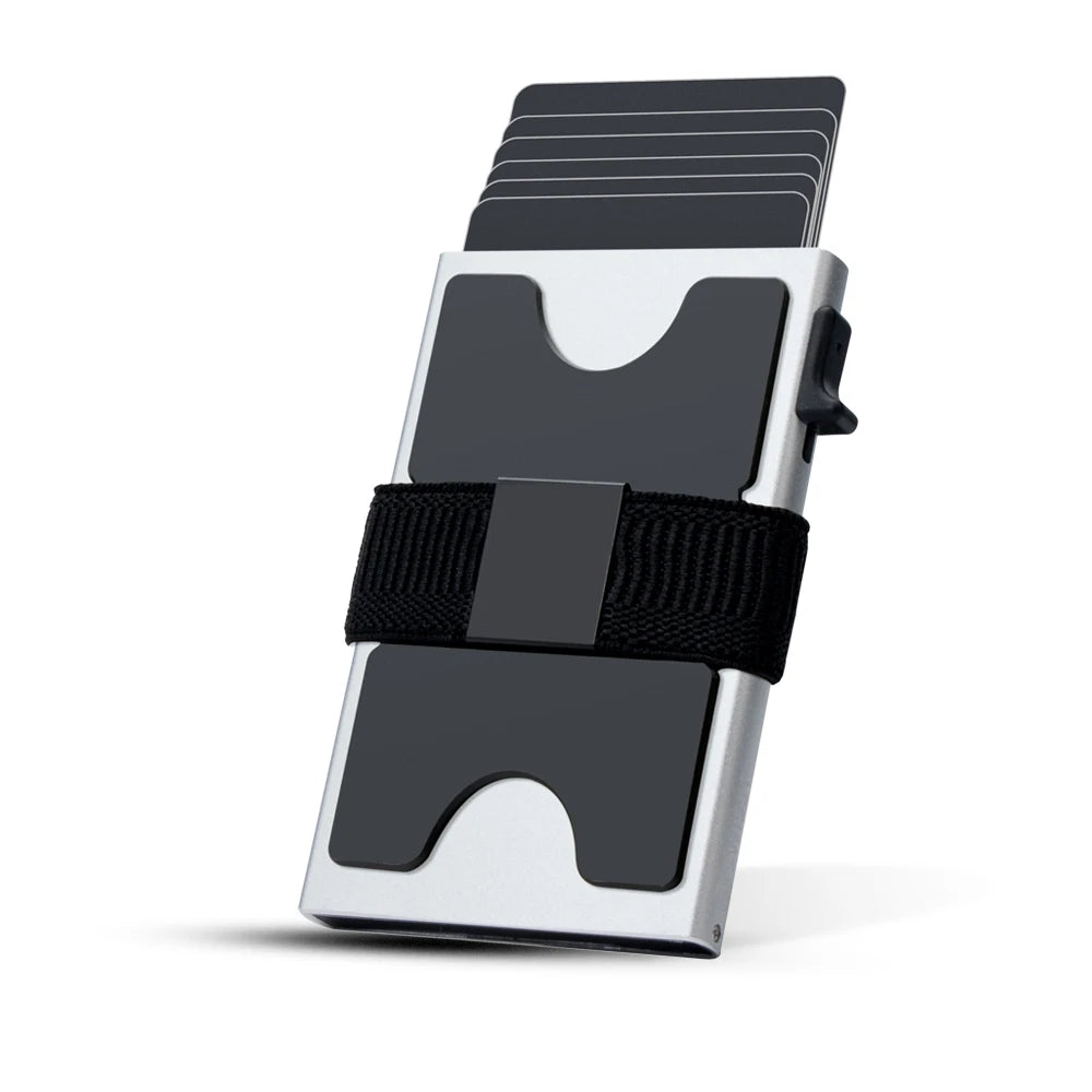 AVERX Aluminum Card Wallet silver anodised slim profile front