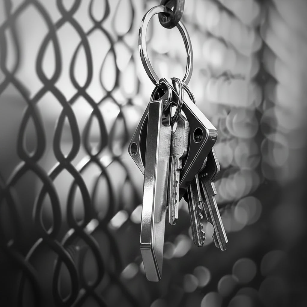 AVERX Titanium Mighty Bar keychain mount close-up overhead