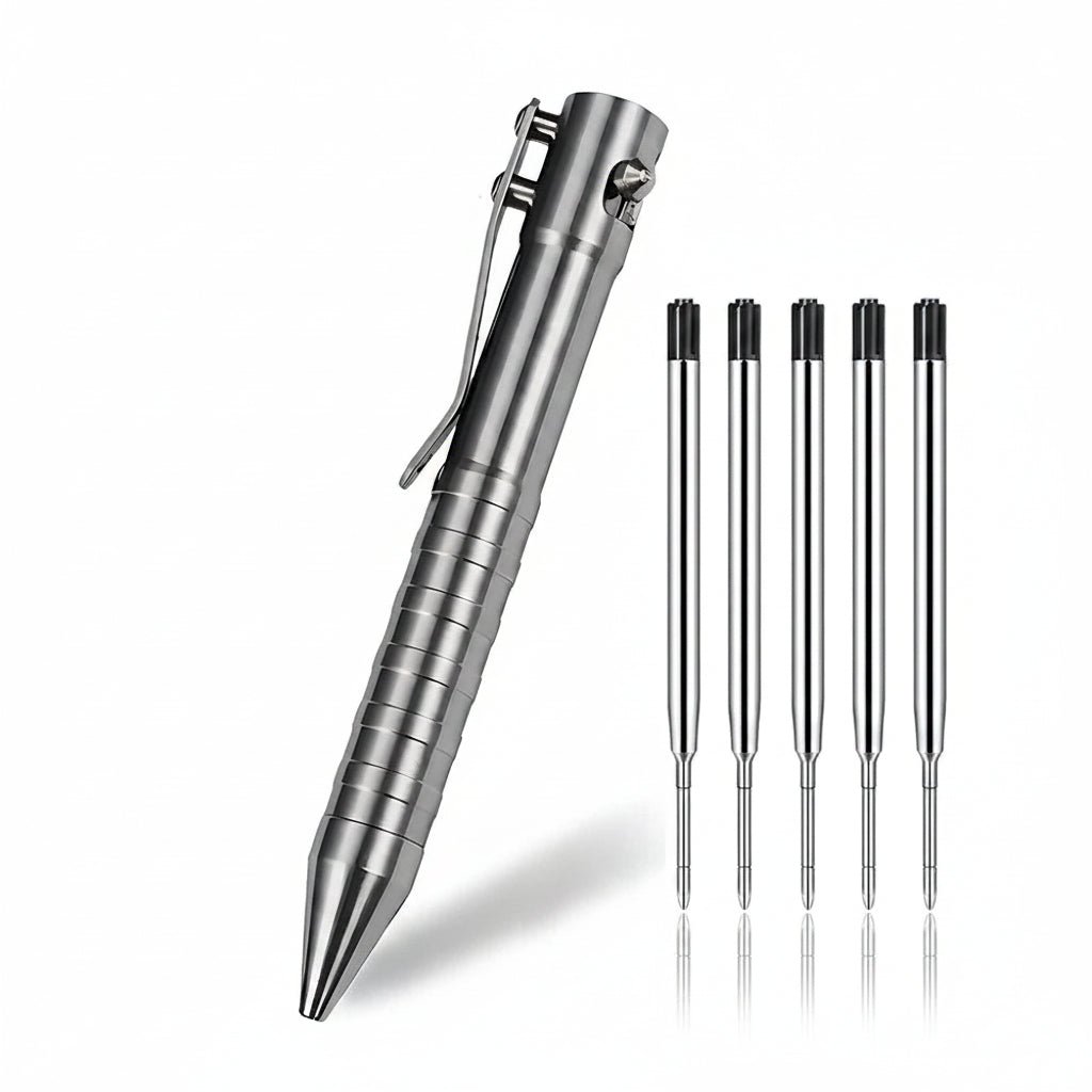 THE APEX Titanium Bolt Action Pen - AVERX GearAVERX Titanium Bolt Action Pen precision machined front view AVERX Gear